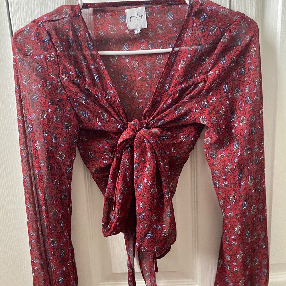 PRINCESS POLLY RED FLORAL MESH LONG SLEEVE SIZE 2